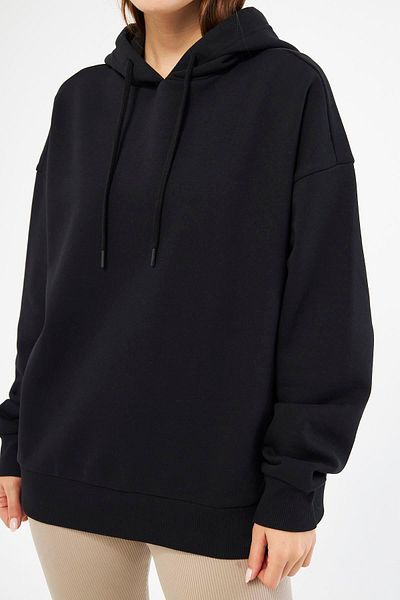 Chandraswear Women's Oversize Basic Hooded Hooded Sweatshirt Black - Fruno