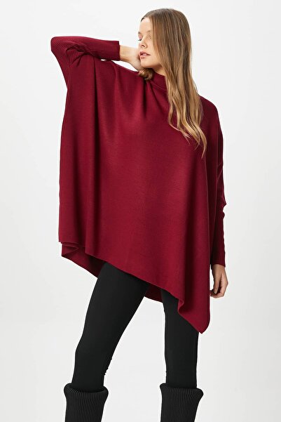 Ritnice Women's Zenta Oversize Side Slit Burgundy Knitwear Sweater