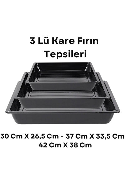 emaye market Emaye Yanmaz Yapışmaz Kare  Fırın Tepsi Seti 30x26,5 cm...37x33,...