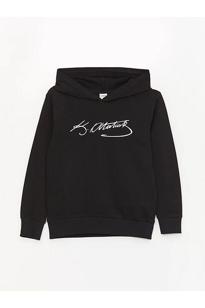 LC Waikiki New Black Ataturk Signature Printed Kids Sweatshirt