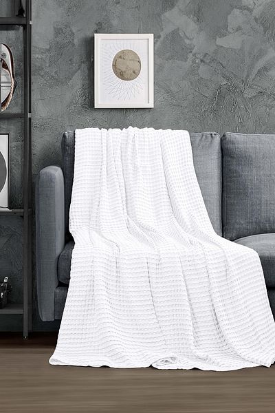 TeksNil Home White Waffle Patterned 100% Cotton Double Pique - 200X230