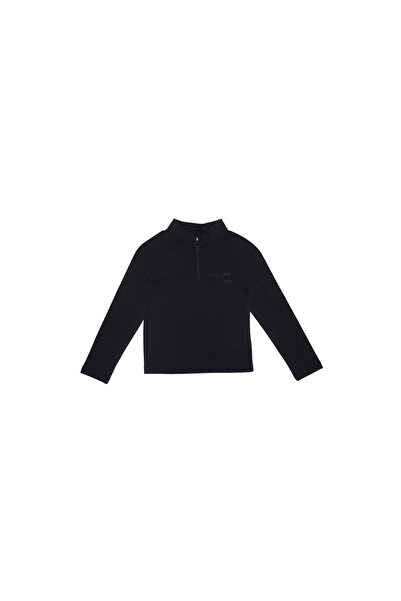 Sisley جسم بناتي أسود - ياقة واقفة وسحاب، سويت شيرت