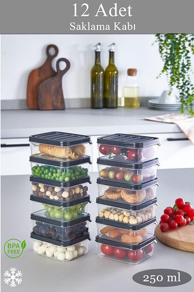 KRM HOME 12 Pieces of 250 ml Freezer, Pulses, Food Container-Picnic, Microwave Storage Container