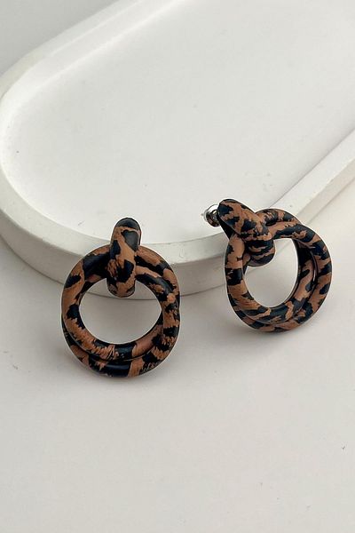 Modex Leopard Print Interlining Hoop Earrings (2cm)