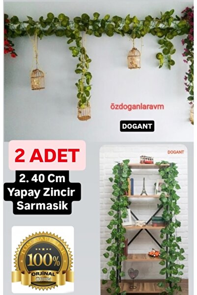 Dogant 2 Adet Yeşil Yapay Zincir Bitki Demir Boru Tavan Duvar Gizleme Kamuflaj 2.40 Cm