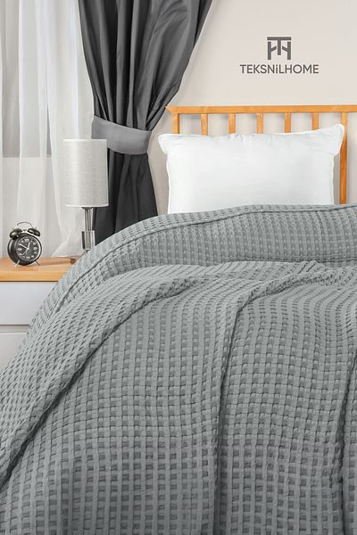 TeksNil Home Anthracite Waffle Patterned Double Pique - 100% Cotton, 200X230, Multi-Purpose Bedspread
