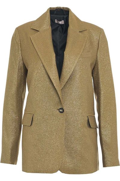 Liu Jo Silvery Gold Jacket - Long Sleeve, Notched Collar, Button Closure Wf4468 T1021-4007