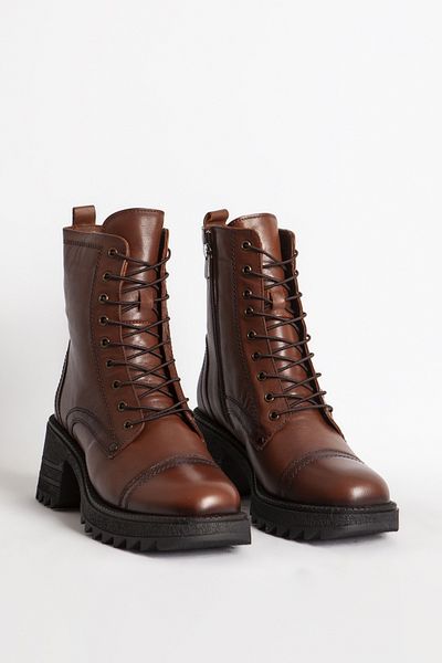 Dericlub High-Sole Lace-Up Women's Casual Boots - Real Leather Br 66252 Tan