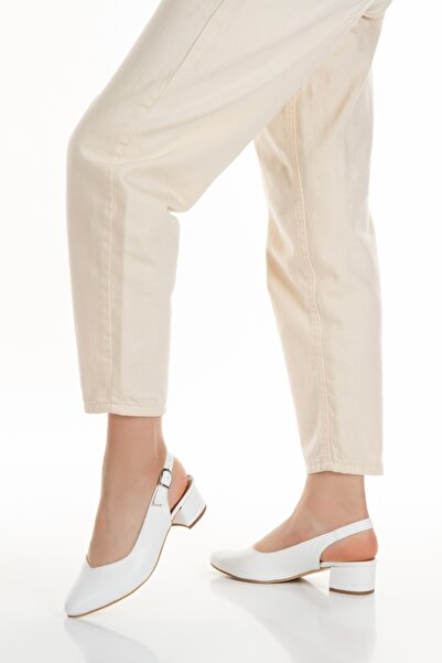 Miss Mitto Λευκό ψεύτικο δέρμα - Κομψό στιλέτο με κοντό χοντρό τακούνι