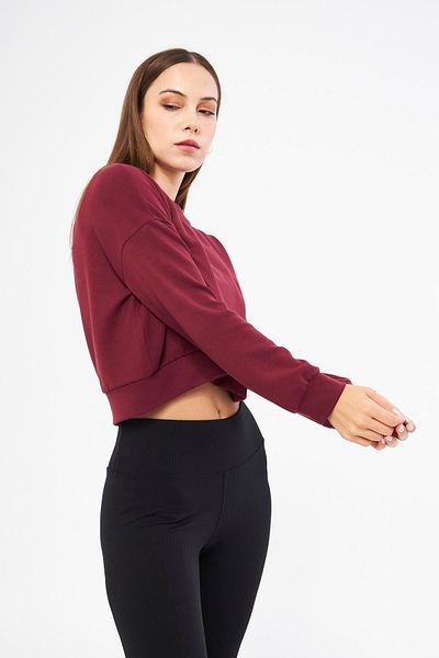 Chandraswear Claret Red Women's Long Sleeve Crop Sweatshirt - Gobi