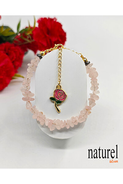 Naturel Tılsım Pembe Kuvars Kırık Doğal Taş Kadın Bileklik