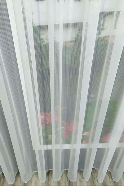 Perde Pendik Luxury Canadian Tulle Curtain - Striped, Gramaged, No Ironing Required, Medium Pleated, No Crease Tulle Curtain