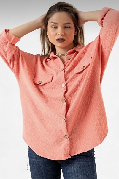 NUDEQUEEN Floral Texture Oversize Non-Ironing Stretchy Shirt Kgt9000