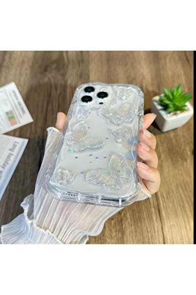 OVADA İphone 15 Pro Uyumlu Kamera Korumalı 3D Kelebek Detaylı Kılıf