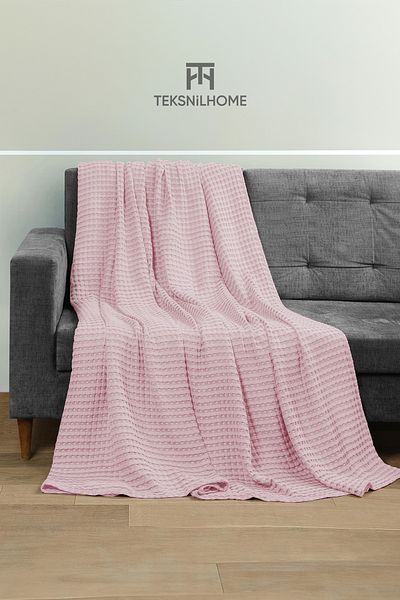 TeksNil Home Pink Waffle Patterned Double Pique - 100% Cotton, 200X230, Multi-Purpose Cover