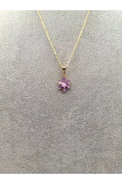 Han Ticarethane Gold Color Pearlescent Purple Snowflake Necklace