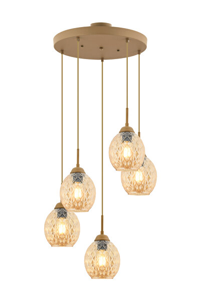 Apliqa Nino 5Li Yuvarlak Eskitme Modern Sarkıt Oturma Odası Salon Sarkıt Avize