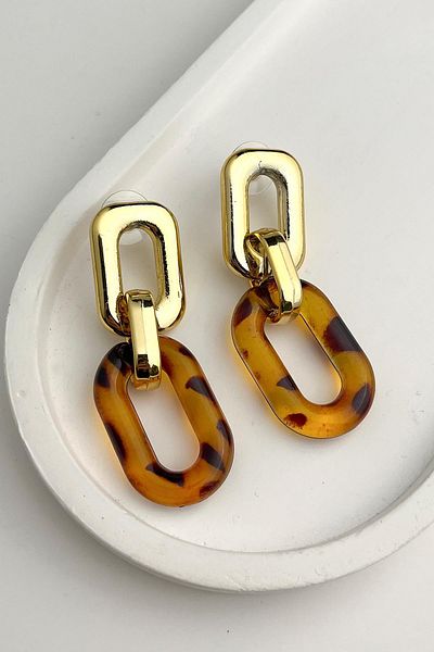Modex Gold Color Leopard Print Dangle Earrings (6cm)