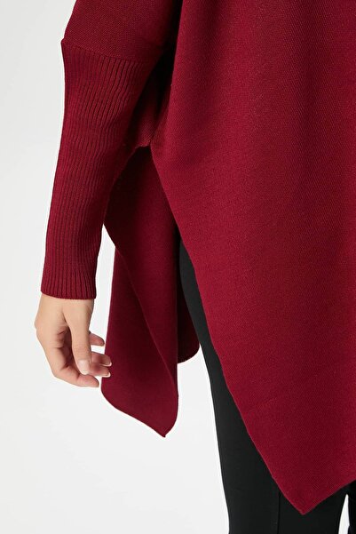 Ritnice Women's Zenta Oversize Side Slit Burgundy Knitwear Sweater