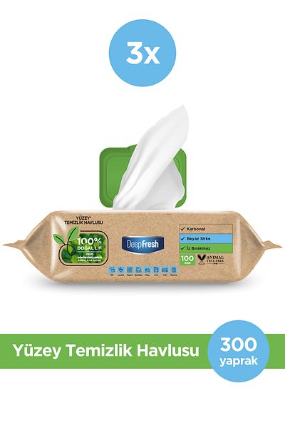 Deep Fresh Biodegradable Surface Cleaning Towel 100 Sheets 3 Pieces |   White Soap |   White Vinegar & Baking Soda