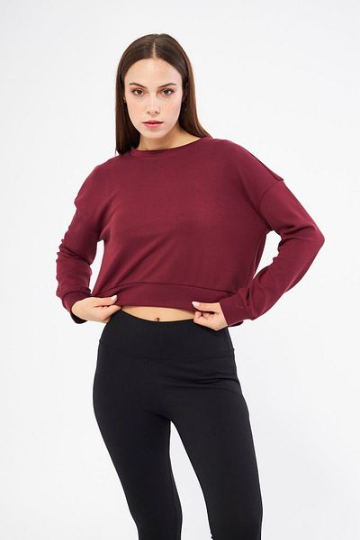 Chandraswear Claret Red Women's Long Sleeve Crop Sweatshirt - Gobi