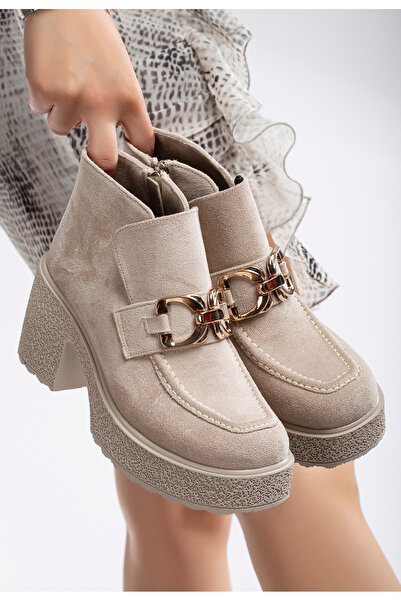 füme ayakkabı SİYAH TEN SÜET KALIN TABANLI PLATFORMLU TOKALI BOT