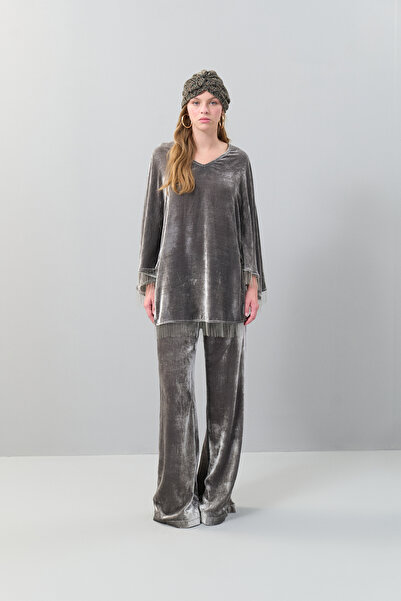 Roman Kadife V Yaka Kaftan Gri K2511904_004