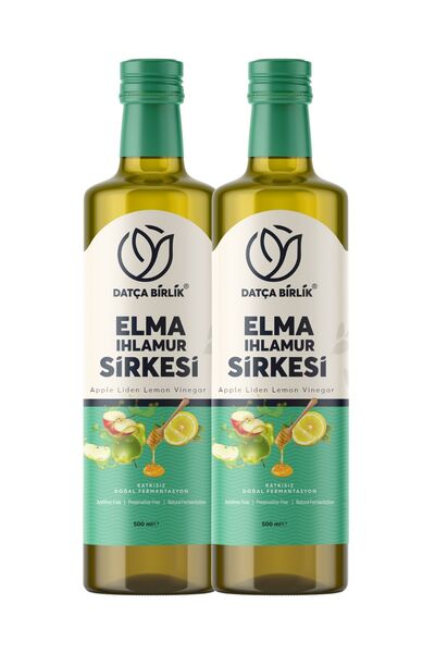DATÇA BİRLİK 2 ADET ELMA IHLAMUR SİRKESİ DOĞAL FERMANTASYON 500 ML.