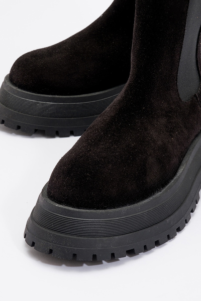 Hammer Jack Kadın Kalın Taban Elastik Yan Bantlı Günlük Bot Gerçek Deri 2317z Siyah