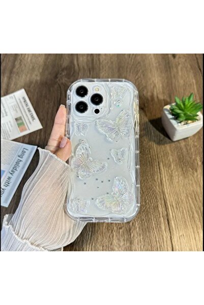 OVADA İphone 15 Pro Uyumlu Kamera Korumalı 3D Kelebek Detaylı Kılıf
