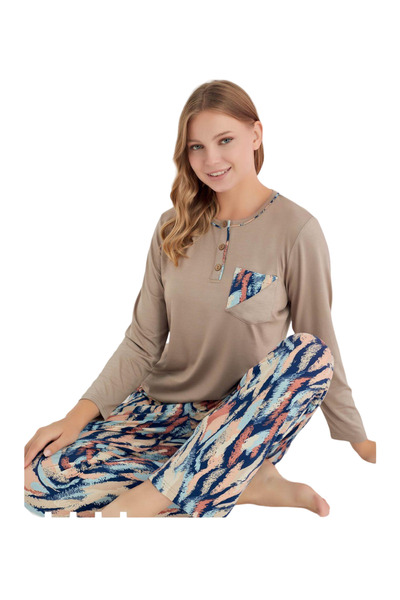 Olivera Dfn1629 Model Long Sleeve Women's Pajamas Set