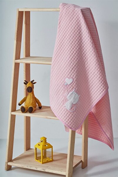 Kirazkids 110x140 Pink Pique Blanket with Cat Embroidery