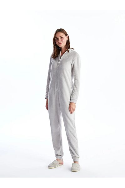 LC Waikiki Light Gray Hooded Embroidered Long Sleeve Women's Sleeping Bag