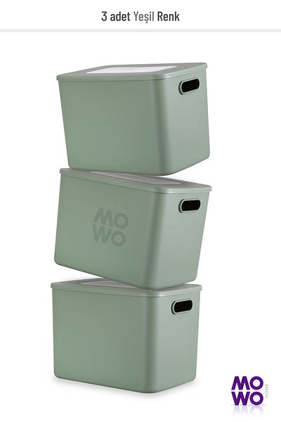 Mowo Home Mowo Box 3-Piece Green 17 Lt Storage Box - Organizer with Lid
