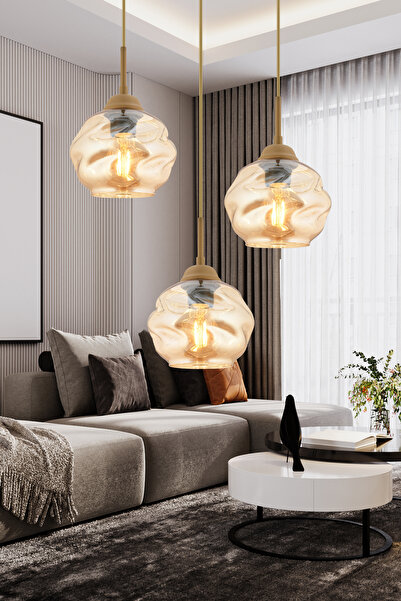 Apliqa Darko 3lü Yuvarlak Eskitme Modern Sarkıt Oturma Odası Salon Sarkıt Avize
