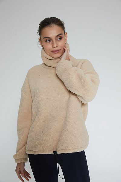 Chandraswear Beige Women's Throat Sherpa Plush Sweatshirt - Rope