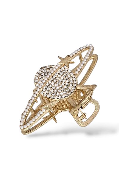 Çlk Accessories مشبك مزلاج زحل من حجر الراين الفاخر