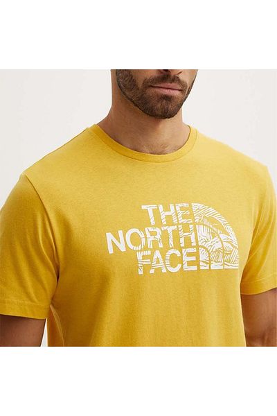 THE NORTH FACE Woodcut Dome Men's Yellow Round Neck T-Shirt