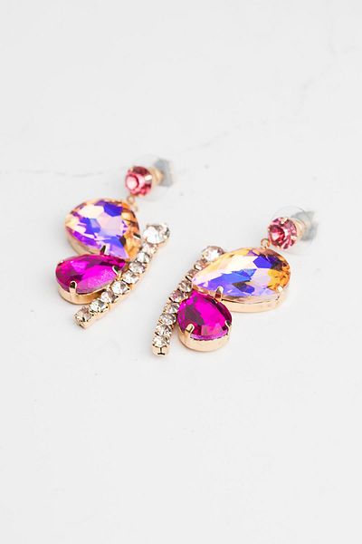 Modex Gold Color Pink Butterfly Earrings (6cm)