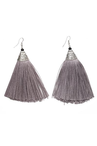 Modex Gray Embroidered Tassel Earrings
