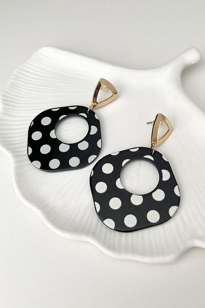 Modex Black and White Polka Dot Dangle Earrings (6cm)