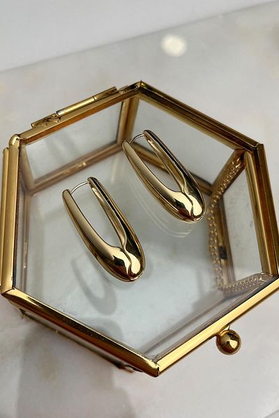 Modex Plain Plate Curved Oval Earrings (Size:3,5 cm)