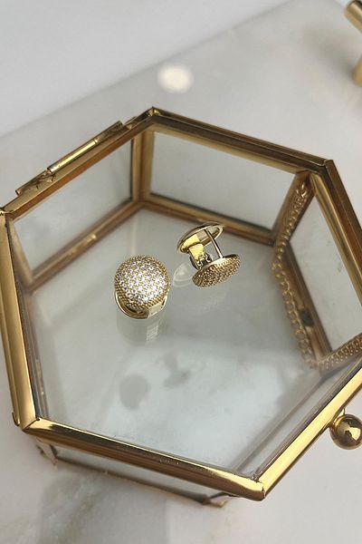 Modex Brass Zircon Stone Minimal Ball Earrings