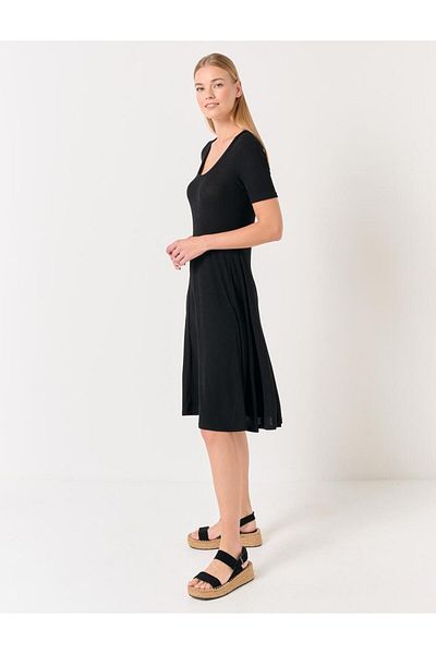 Jimmy Key Black Short Sleeve U-Neck Knitted Midi Dress