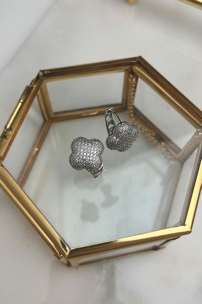 Modex Solid Brass Zircon Cubic Zirconia Clover Earrings(Size:1,5 cm)