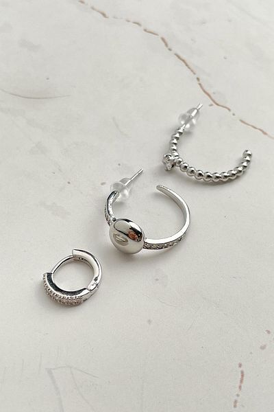 Modex Silver Color Triple Hoop Earrings Set