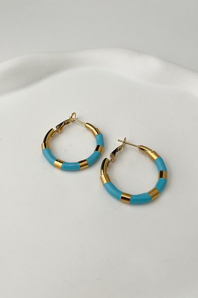 Modex Steel Enamel Metal Blue Hoop Earrings (Size:3Cm)