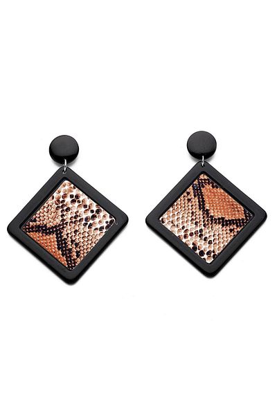 Modex Black Snakeskin Pattern Square Earrings (5cm)