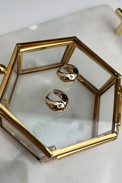Modex Gold Color Oval Minimal Jewelled Hoop Earrings (1cm)