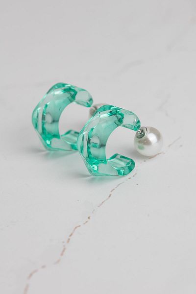 Modex Green Pearl Detailed Pentagonal Acrylic Earrings